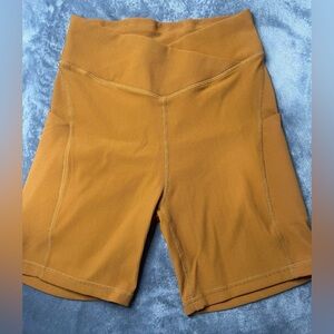 Women's Amazon Yellow Crossover Biker Shorts Ribbed